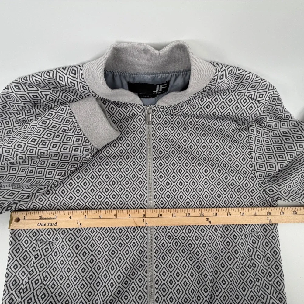 JF J Ferrar Mens Bomber Jacket Geometric Print‎ Full Zip Gray Casual Outerwear